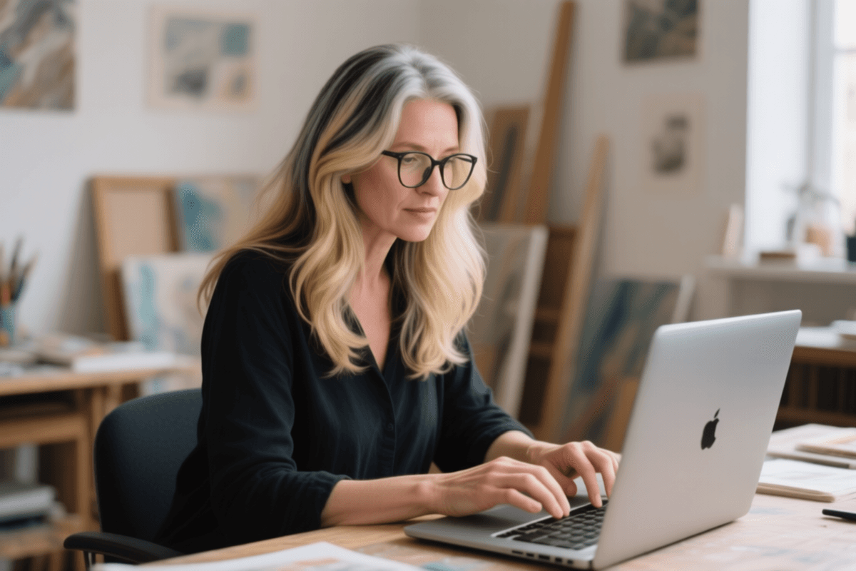 Artist placing print order online